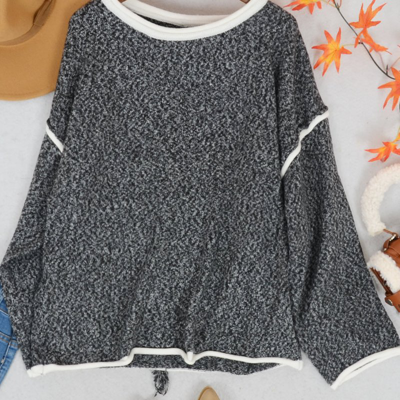 Shop Anna-kaci Contrast Stitching Relaxed Knit Sweater In Grey