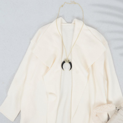 Shop Anna-kaci Open Front Wide Lapel Waterfall Relaxed Cardigan In White
