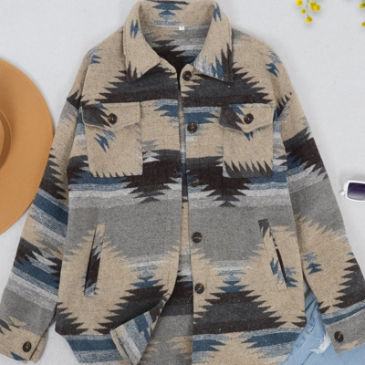 Shop Anna-kaci Aztec Pattern Drop Shoulder Jacket In Brown