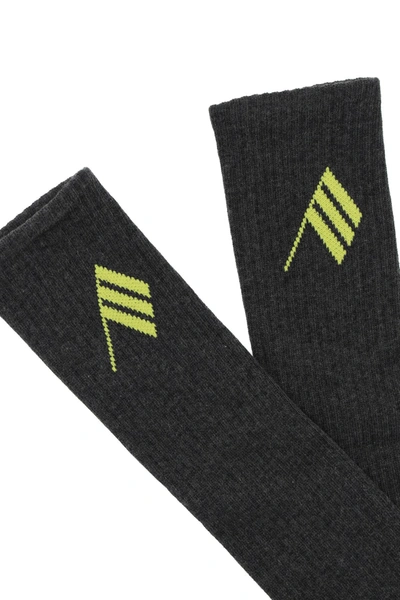 Shop Attico Logo Short Sports Socks In Grey, Yellow