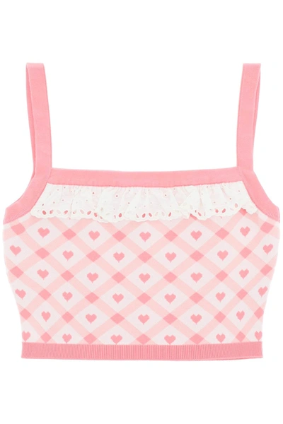 Shop Alessandra Rich Checked Cropped Top In Pink, White
