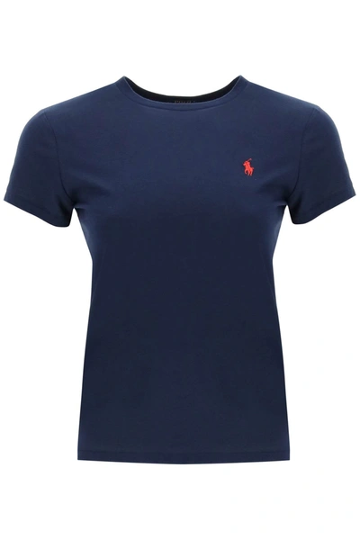Shop Polo Ralph Lauren Logo Embroidered Regular T Shirt In Blue