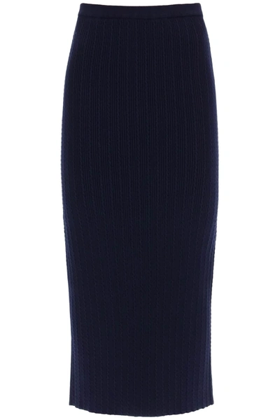 Shop Alessandra Rich Knitted Pencil Skirt In Blue