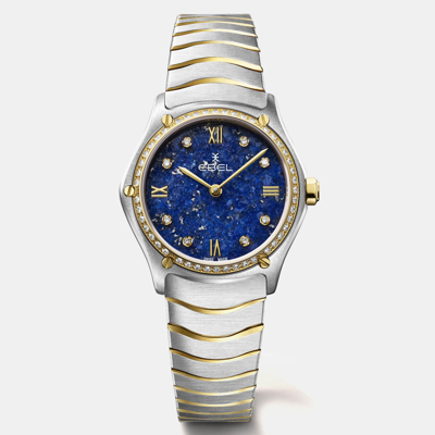 Pre-owned Ebel Womens Stainless Steel And 18k Yellow Gold Sport Classic Watch 29 Mm In Blue