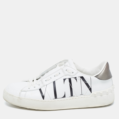 Pre-owned Valentino Garavani White Leather Vltn Open Sneakers Size 37