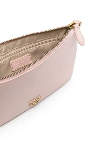 Shop Pinko 'flat Love Bag' Pink Shoulder Bag With Logo Patch In Smooth Leather Woman