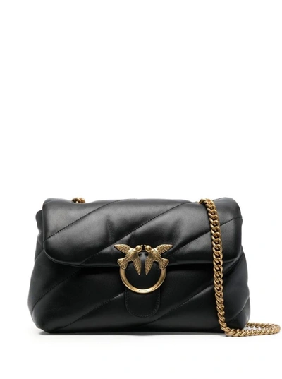 Shop Pinko 'love Classic Puff' Black Shoulder Bag With Diagonal Maxi Quilting In Leather Woman