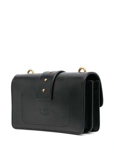 Shop Pinko 'mini Love Bag Icon' Black Shoulder Bag With Logo Patch In Smooth Leather Woman