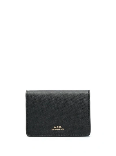 Shop Apc 'stefan' Black Bi-fold Wallet With Logo Print In Leather Woman