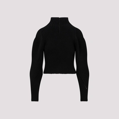 Shop Alaïa Rib High Neck Sweater In Black