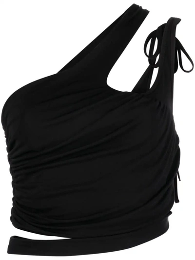 Shop Andreädamo Andreādamo Draped Jersey Asymmetric Top Clothing In Black
