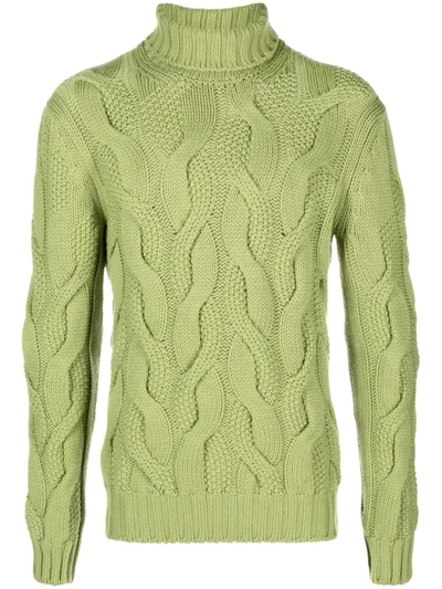 Shop Barba Turtle Neck Sweater With Braid Clothing In Green