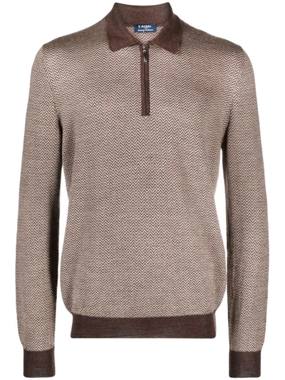 Shop Barba Zipped Polo Clothing In Brown