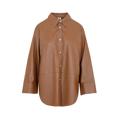 Shop By Malene Birger Barissa Leather Shirt In Brown