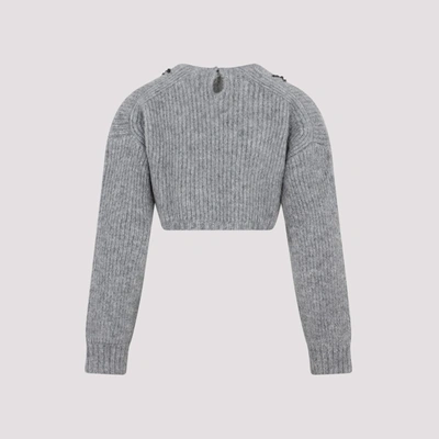 Shop Erdem Cropped Long Sleeve Knit Sweater In Grey