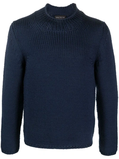 Shop Fabrizio Del Carlo Wool Round Neck Sweater Clothing In Blue