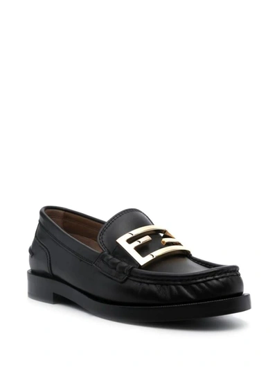 Shop Fendi Logo Moccasts Shoes In Black