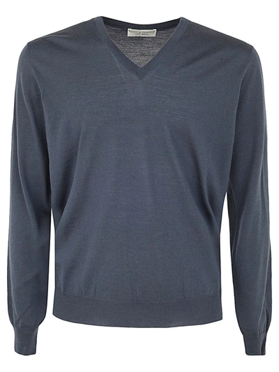 Shop Filippo De Laurentiis Royal Merino Long Sleeves V Neck Sweater Clothing In Blue