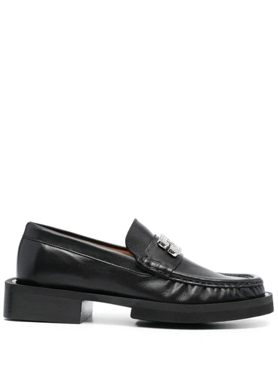 Shop Ganni Rhinestone Logo Loafer Shoes In Black