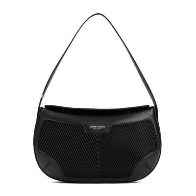 Giorgio Armani Small Plisse Napa Shoulder Bag In Black