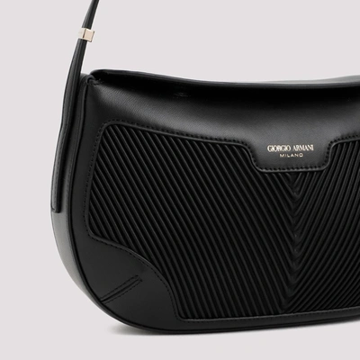 Giorgio Armani Small Plisse Napa Shoulder Bag In Black