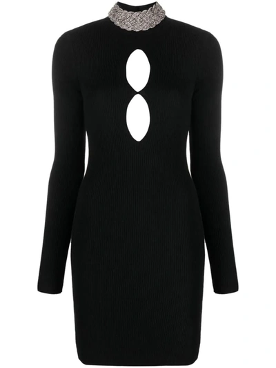 Shop Giuseppe Di Morabito Short Ribbed Dress With Cut-out Detail In Black