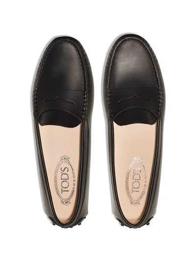 Shop Tod's 'gommino' Black Loafers With Embossed Logo In Smooth Leather Woman