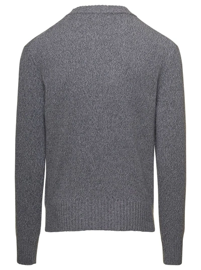 Shop Ami Alexandre Mattiussi Grey Crewneck Sweater With Tonal Adc Embroidery In Cashmere And Wool Woman