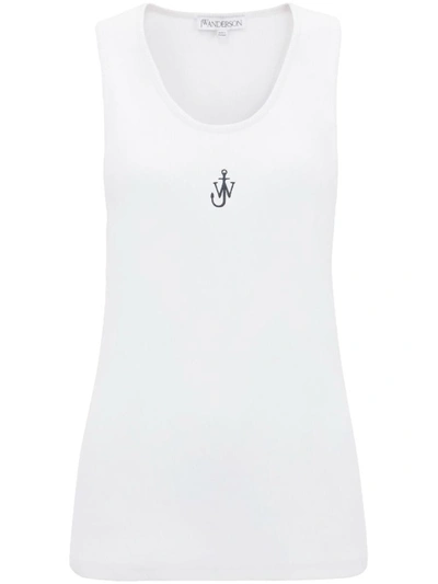 Shop Jw Anderson J.w. Anderson Logo-embroidered Ribbed-knit Top In White