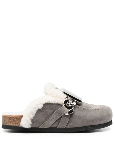 Shop Jw Anderson J.w. Anderson Shearling Gourmet Loafer Shoes In Dark Grey