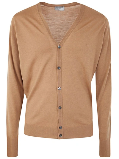 Shop John Smedley Bryn Long Sleeves V Neck Fashioned Cardigan Clothing In Brown