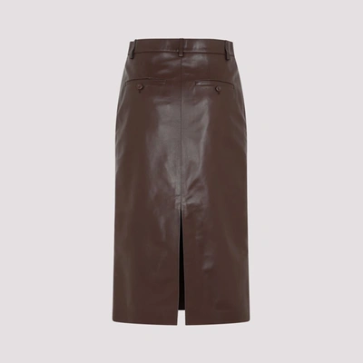 Shop Lanvin Leather Straight Slit Skirt In Brown