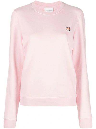 Shop Maison Kitsuné Fox Head Crewneck Sweatshirt Clothing In Pink & Purple