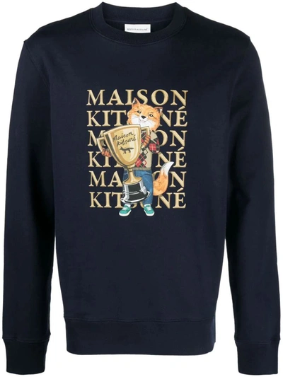Shop Maison Kitsuné Logo Sweatshirt Clothing In Blue