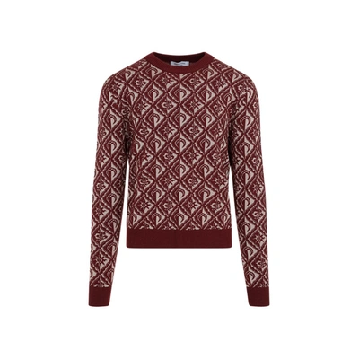 Shop Marine Serre Moon Diamant Knit Jacquard Crewneck Pullover Sweater In Red