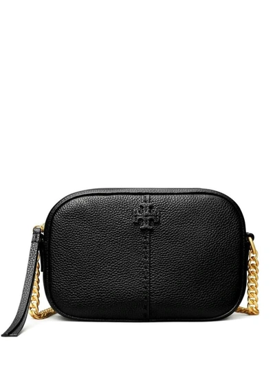 Shop Tory Burch 'mcgraw' Black Crossbody Bag With Double T Detail In Grained Leather Woman