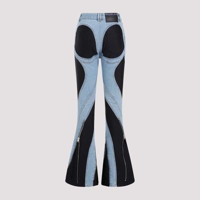 Shop Mugler Zipped Bi-material Pants Jeans In Blue