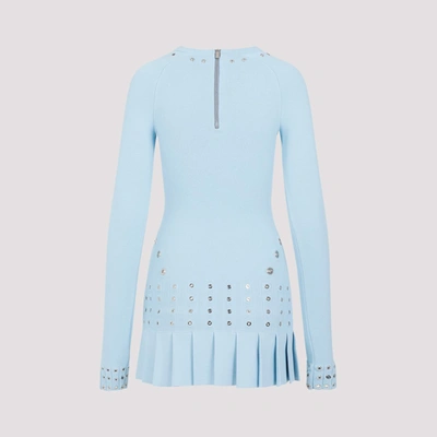 Shop Off-white Eyelets Pleated Mini Dress In Blue