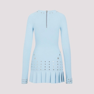 Off-white Pleated Mini Dress With Eyelets Detailing In Blue