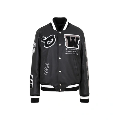 Shop Off-white Moon Varsity Leather Jacket In Black