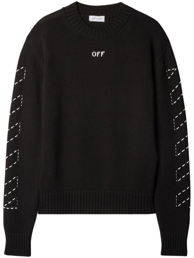 Shop Off-white Crew-neck Sweater With Arrows Embroidery In Black