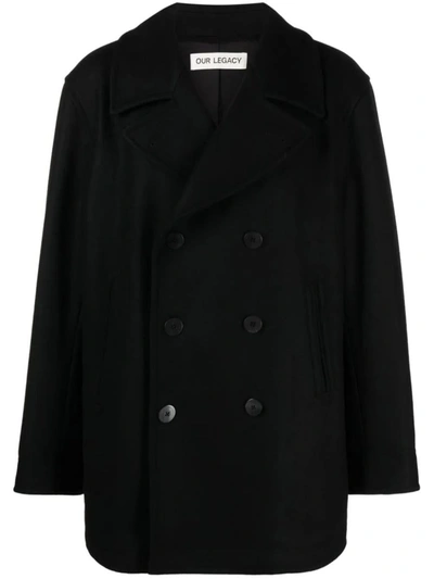 Shop Our Legacy Coat In Black Opulent Melton