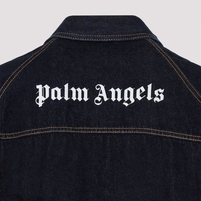 Shop Palm Angels Raw Wash Logo Denim Jacket In Blue
