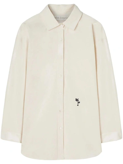 Shop Palm Angels Shirt With Embroidery In Nude & Neutrals