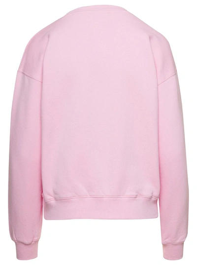 Shop Maison Kitsuné Pink Crewneck Sweatshirt With Front Logo Print In Cotton Woman