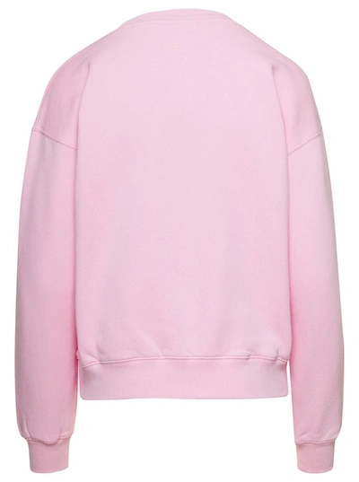 Maison Kitsuné Pink Crewneck Sweatshirt With Front Logo Print In Cotton Woman In Pink