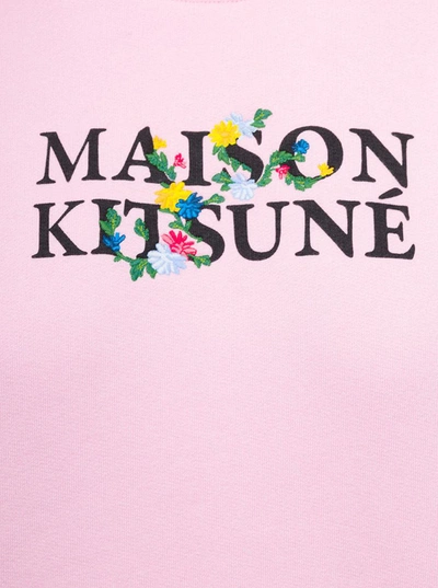 Shop Maison Kitsuné Pink Crewneck Sweatshirt With Front Logo Print In Cotton Woman