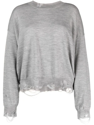 Shop R13 Distressed Cropped Oversized Pullover Clothing In Grey