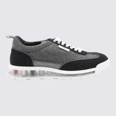 Shop Thom Browne Grey Wool Tech Runner Sneakers In Med Grey