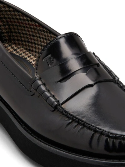 Tod's Block Heel Loafers Penny Strap In Black